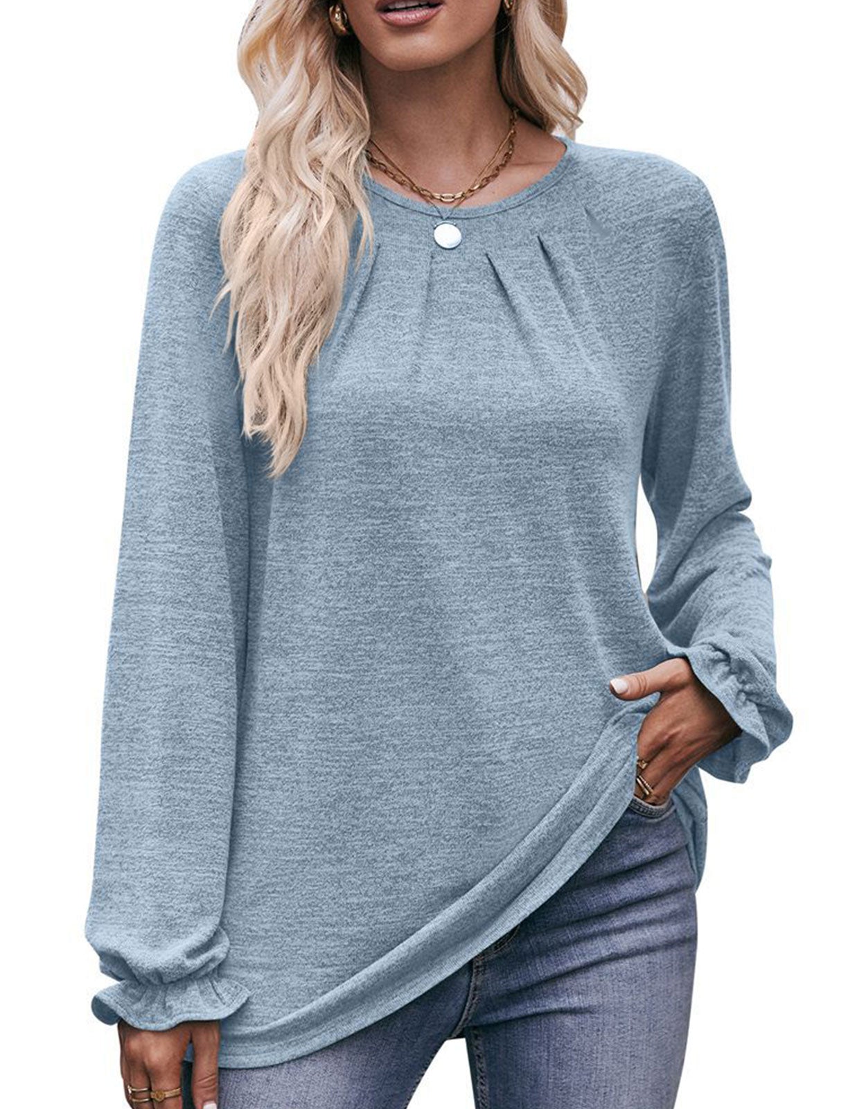 Screw Neck Long Sleeves Top