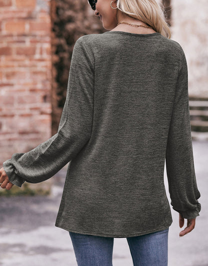 Screw Neck Long Sleeves Top