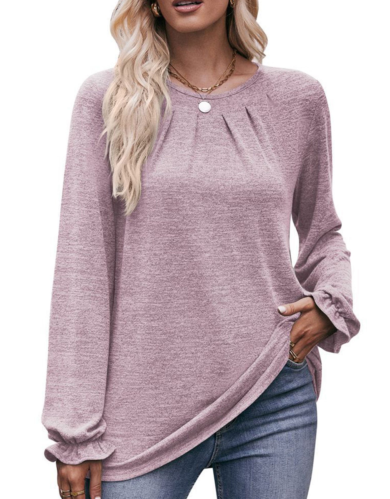 Screw Neck Long Sleeves Top