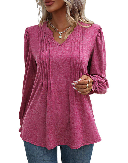 Casual Long Sleeve V Neck Blouse