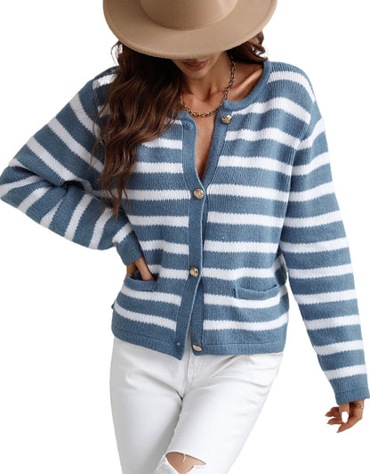 Lady Button Crewneck Knit Cardigans