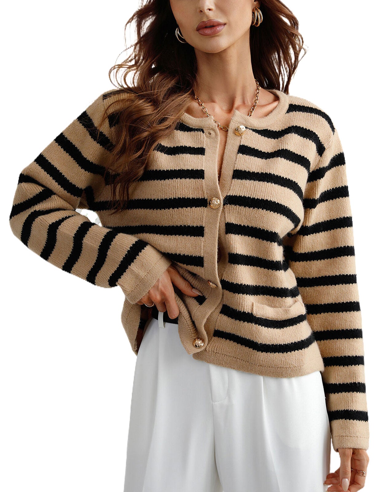 Lady Button Crewneck Knit Cardigans