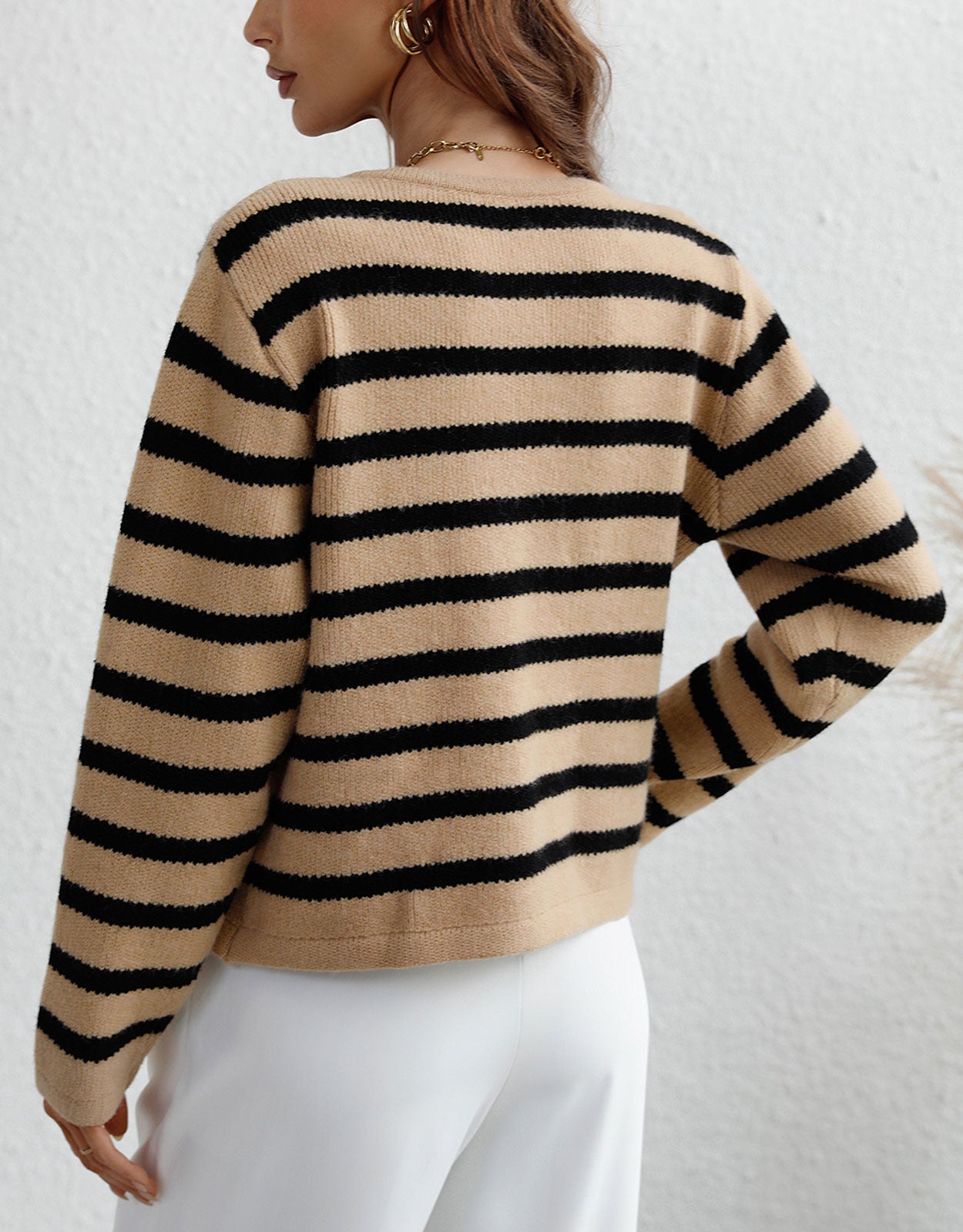 Lady Button Crewneck Knit Cardigans