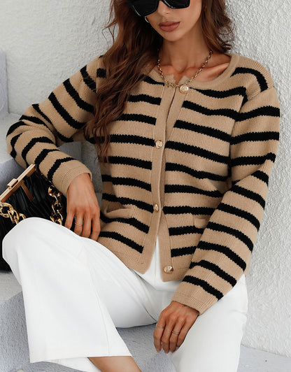 Lady Button Crewneck Knit Cardigans