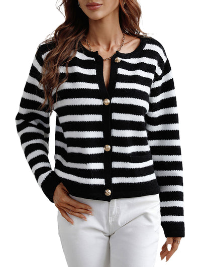 Lady Button Crewneck Knit Cardigans