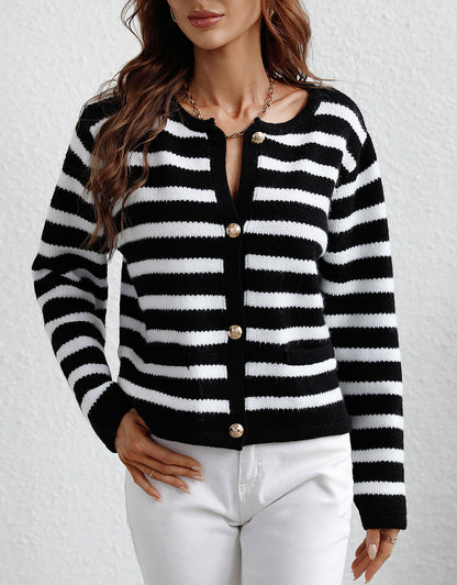 Lady Button Crewneck Knit Cardigans