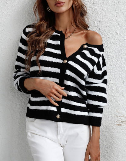 Lady Button Crewneck Knit Cardigans