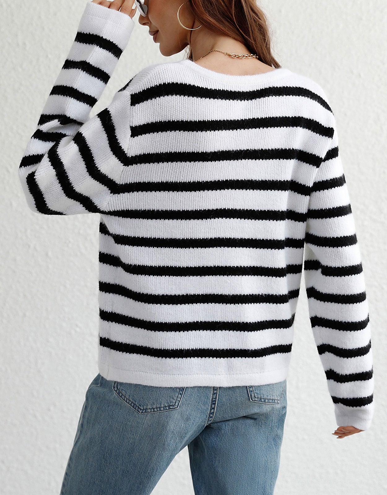 Lady Button Crewneck Knit Cardigans