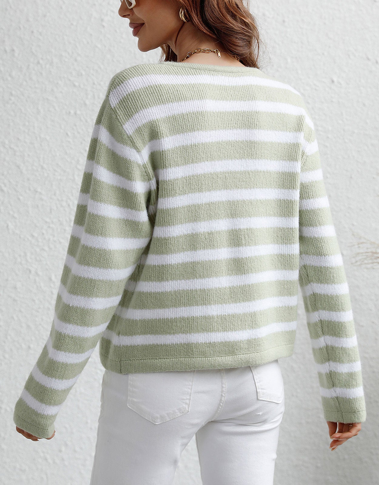 Lady Button Crewneck Knit Cardigans