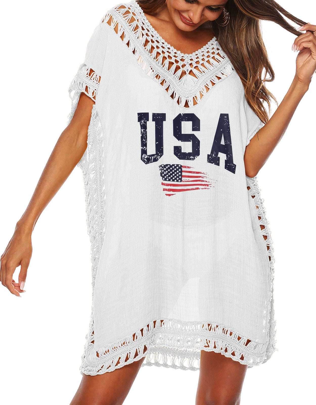 V Neck Swimsuit Crochet Beach Cover Ups