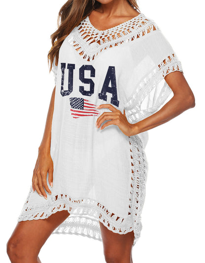 V Neck Swimsuit Crochet Beach Cover Ups