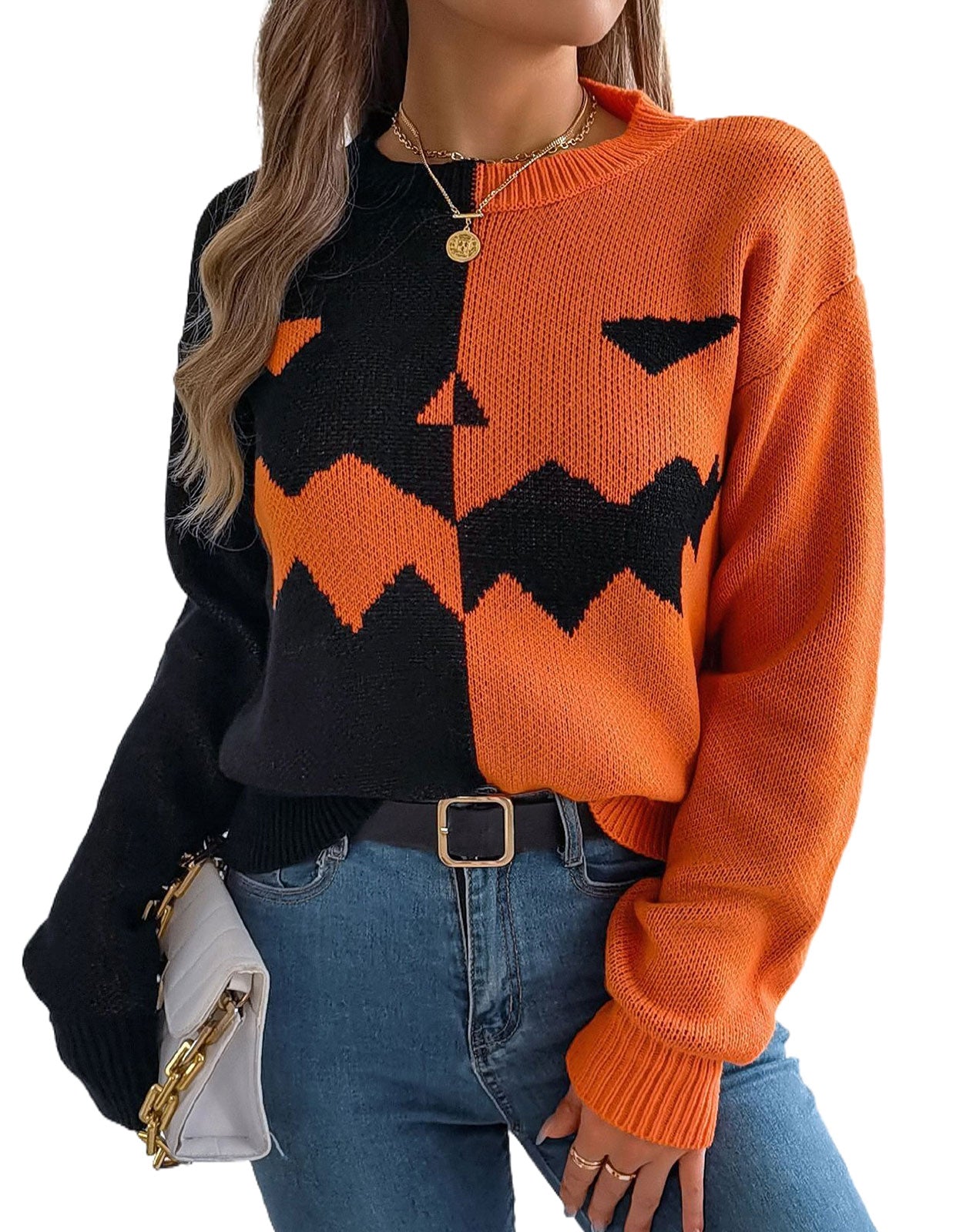 Spooky Pumpkin Clashing Color Knit