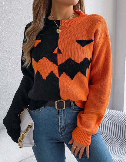 Spooky Pumpkin Clashing Color Knit