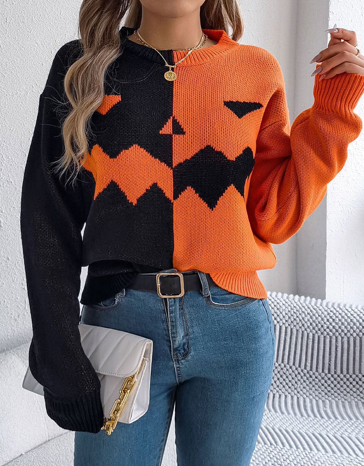 Spooky Pumpkin Clashing Color Knit