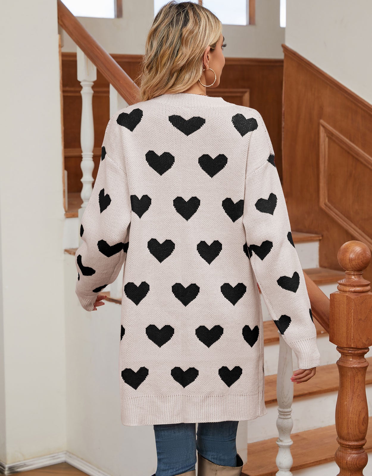 Cute Heart Long Sleeve Cardigans Coat Outwear