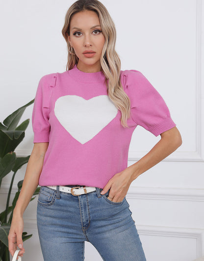 Cute Heart Crew Neck Casual T Shirts Blouses