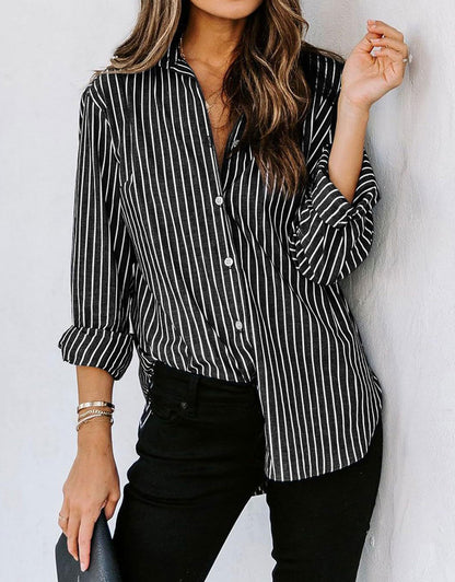 Casual Striped Long Sleeved Button Up Top