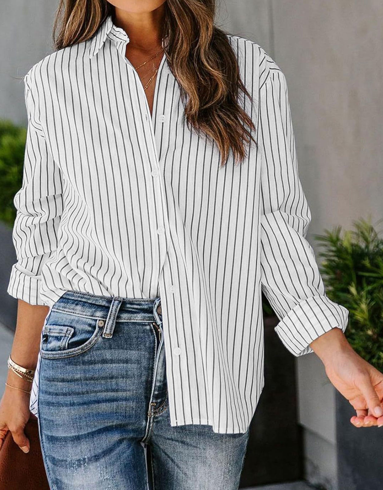 Casual Striped Long Sleeved Button Up Top