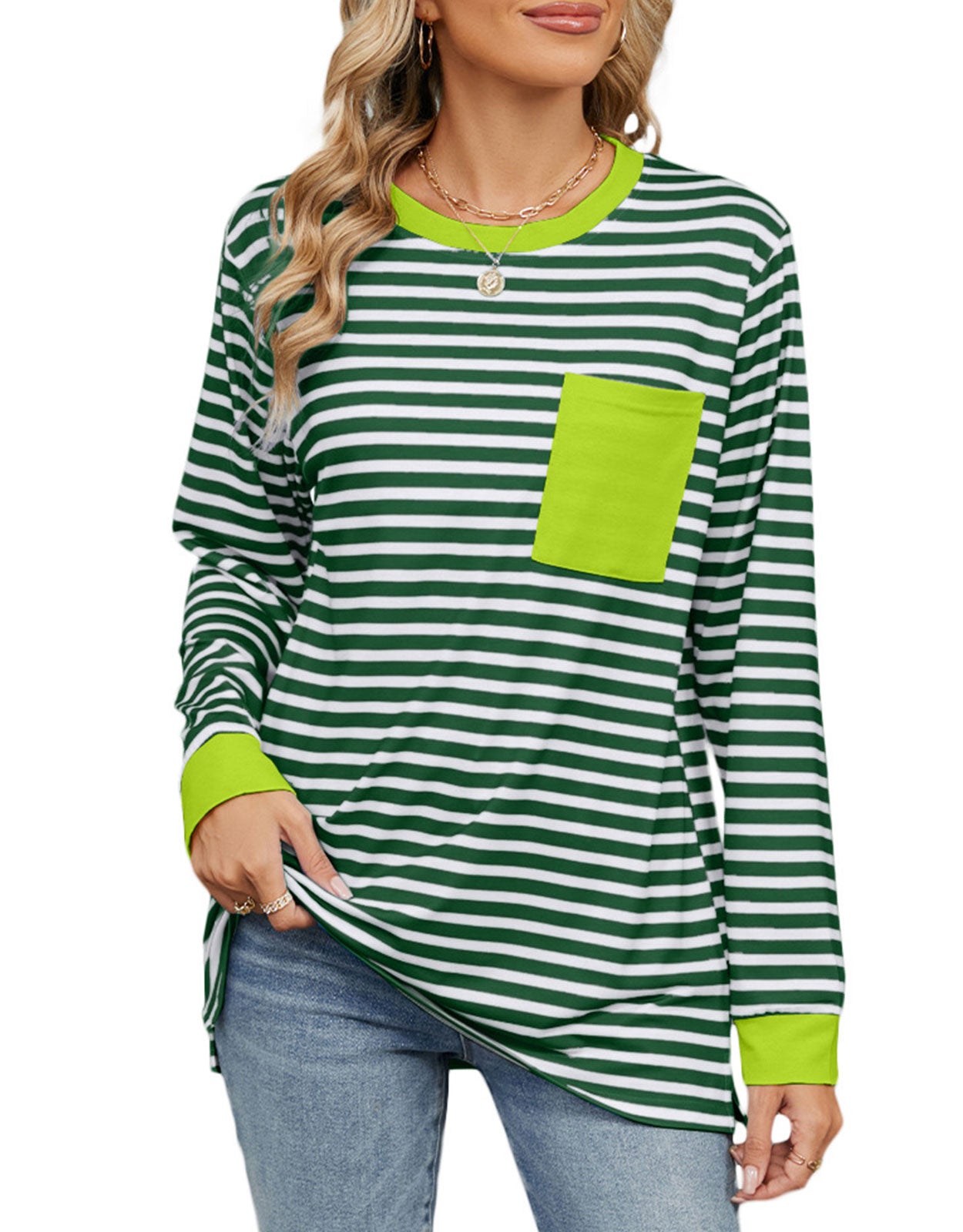 Striped Graphic Summer Crewneck Blouses