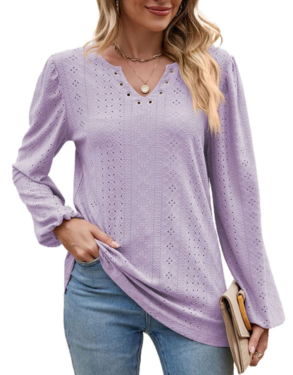 V Collar Tops Solid Color Casual Blouses