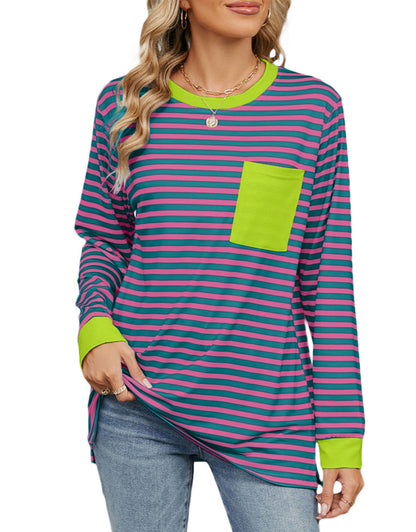 Striped Graphic Summer Crewneck Blouses