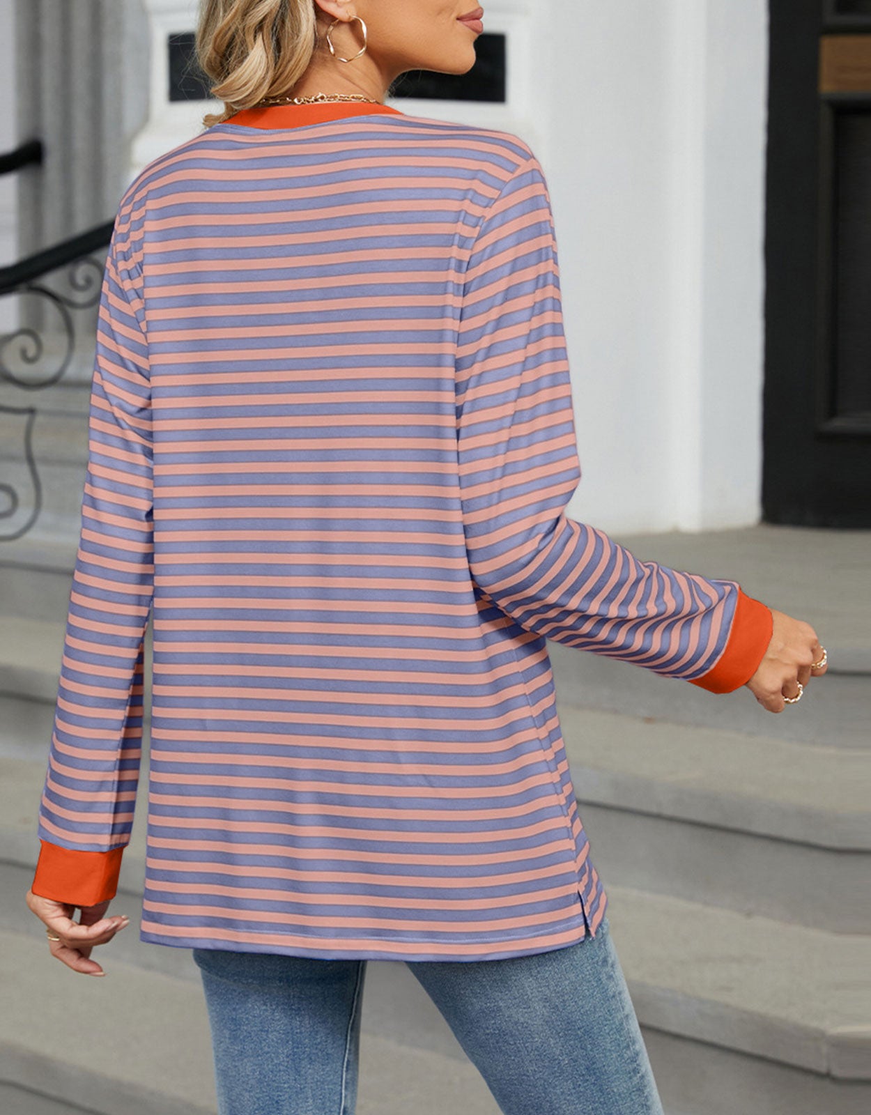 Striped Graphic Summer Crewneck Blouses