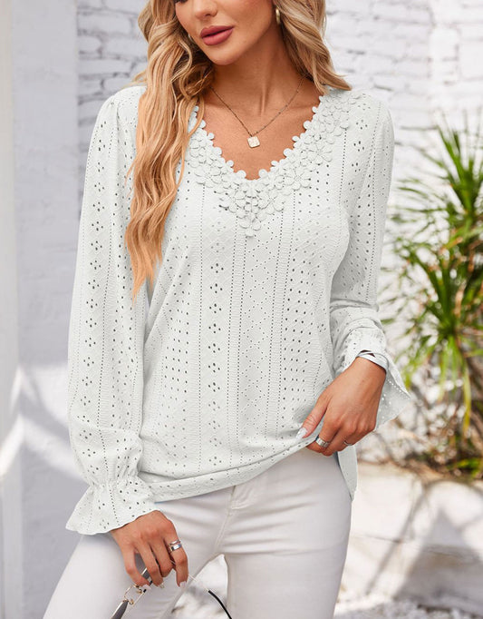 Hollow Eyelet Tops Blouse