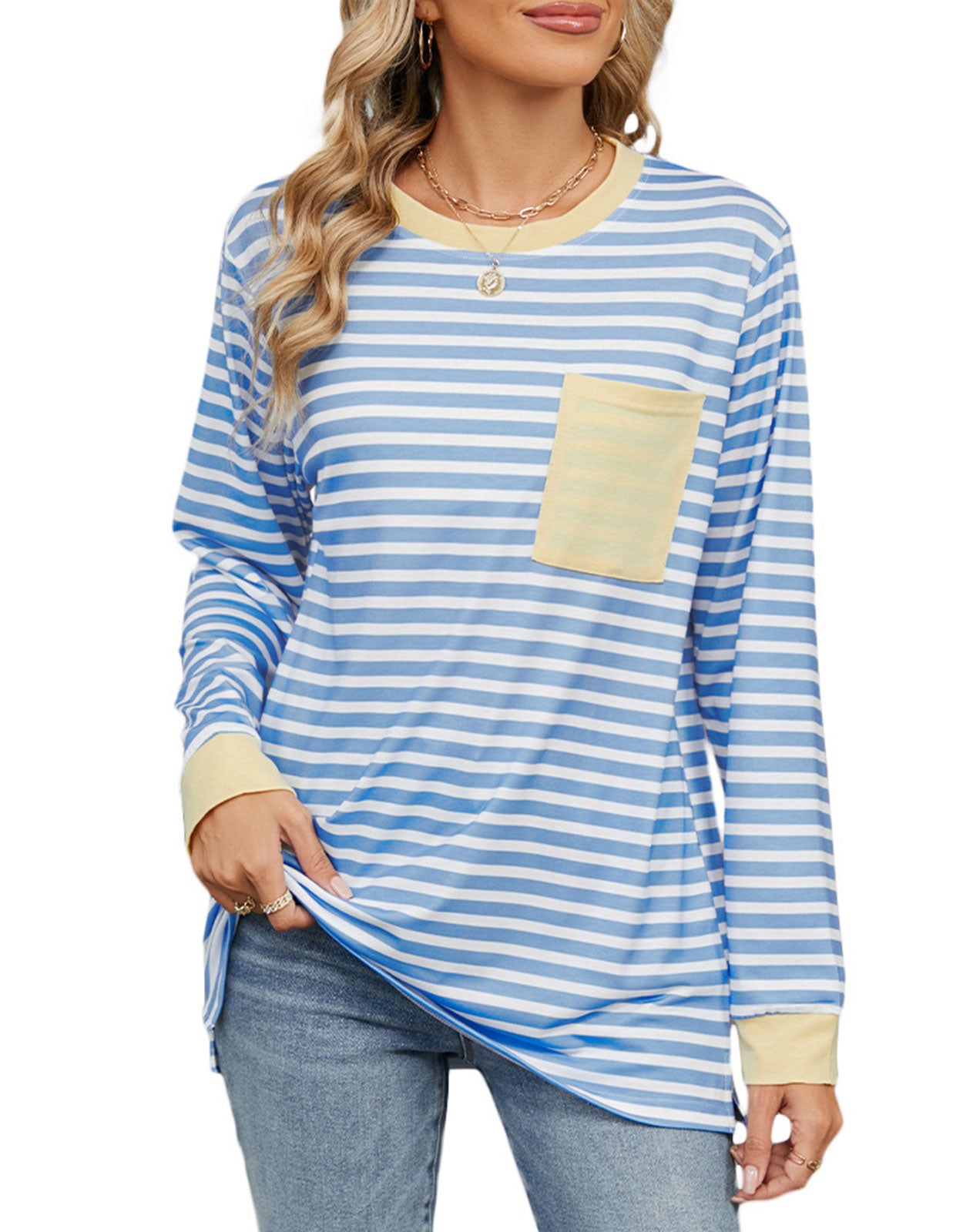 Striped Graphic Summer Crewneck Blouses