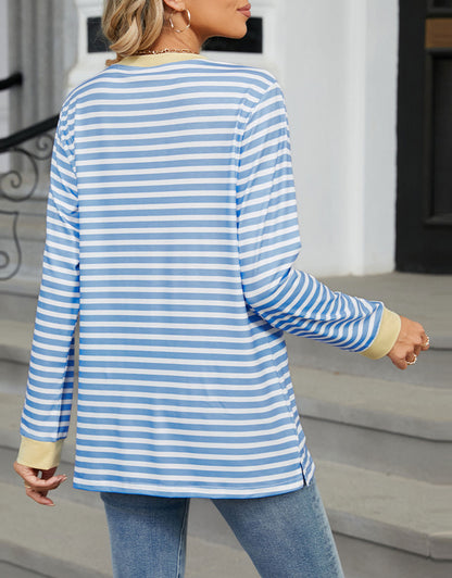 Striped Graphic Summer Crewneck Blouses