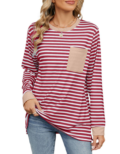 Striped Graphic Summer Crewneck Blouses