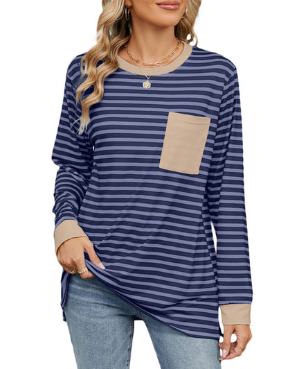 Striped Graphic Summer Crewneck Blouses