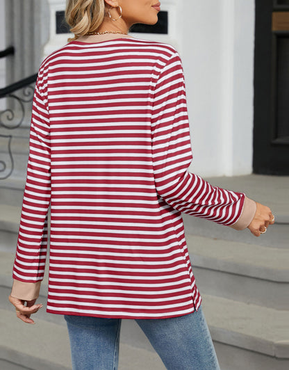 Striped Graphic Summer Crewneck Blouses