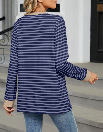 Striped Graphic Summer Crewneck Blouses