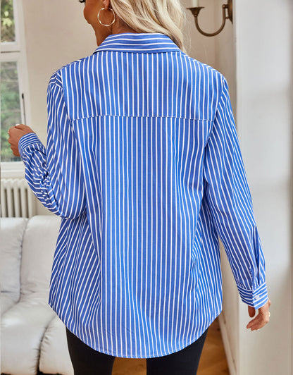 Casual Striped Long Sleeved Button Up Top