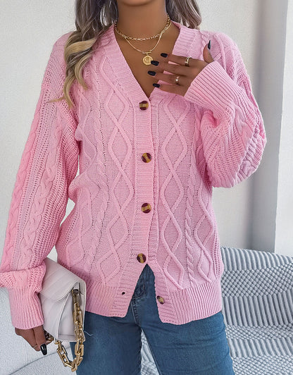 V-Neck Knit Long Sleeve Cardigan