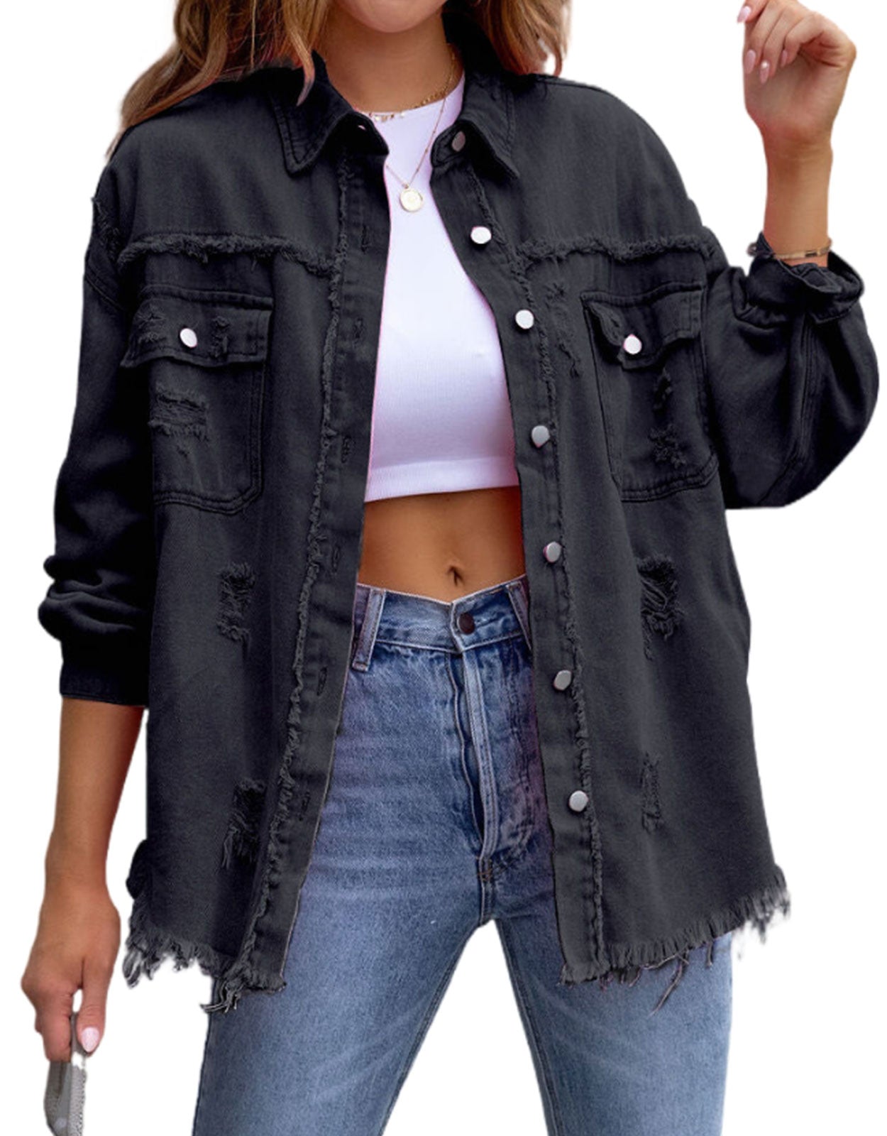 Long Sleeve Pockets Jean Jacket