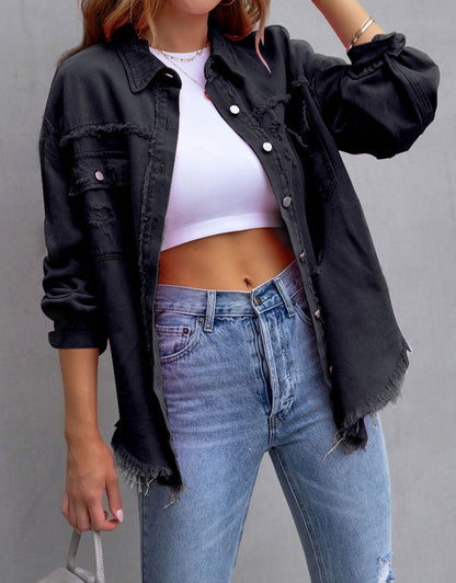 Long Sleeve Pockets Jean Jacket