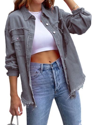 Long Sleeve Pockets Jean Jacket