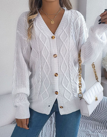 V-Neck Knit Long Sleeve Cardigan