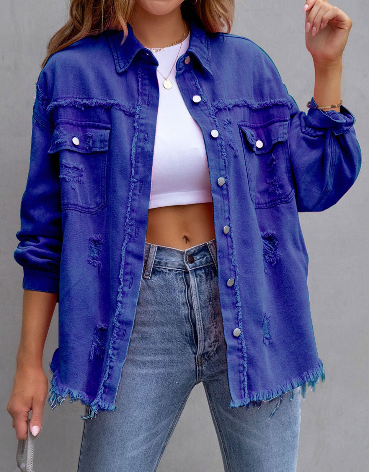 Long Sleeve Pockets Jean Jacket