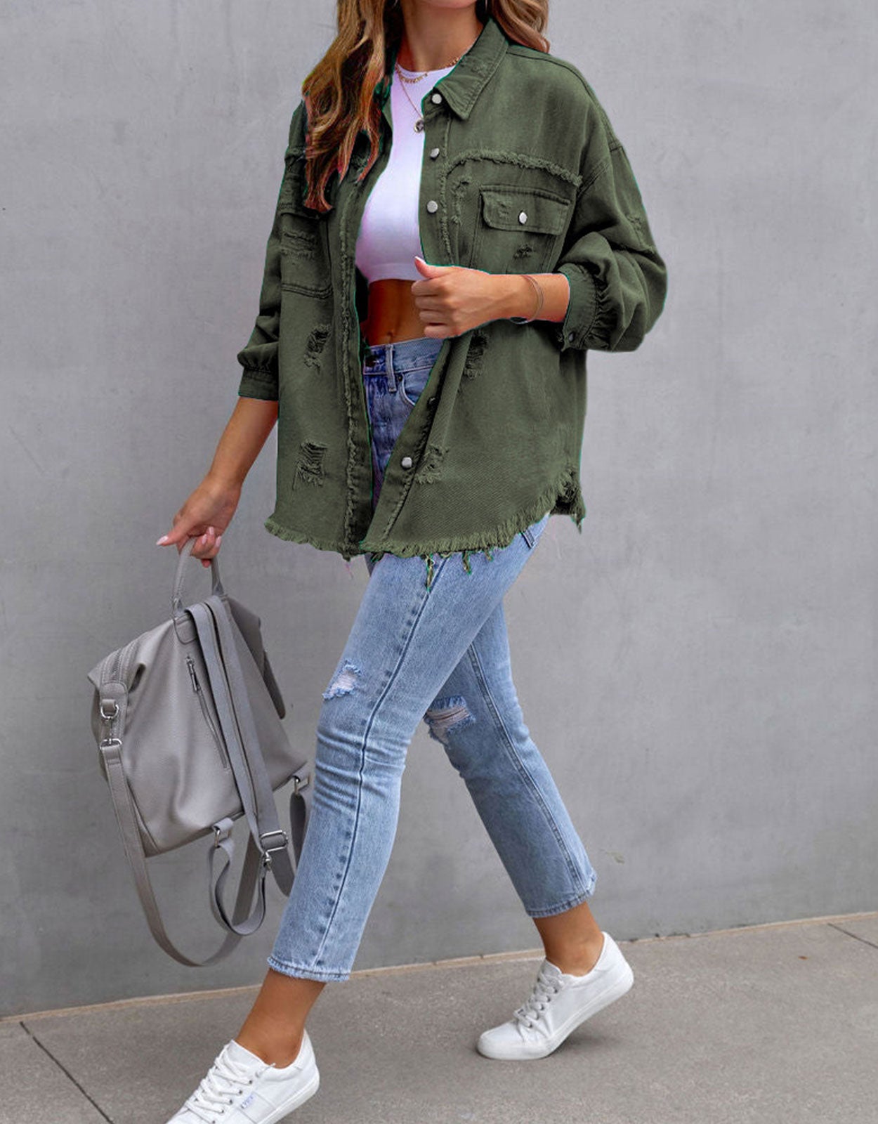 Long Sleeve Pockets Jean Jacket