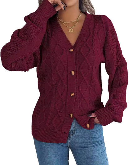 V-Neck Knit Long Sleeve Cardigan