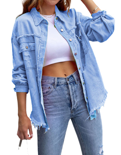 Long Sleeve Pockets Jean Jacket