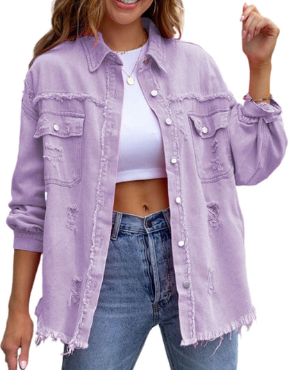 Long Sleeve Pockets Jean Jacket