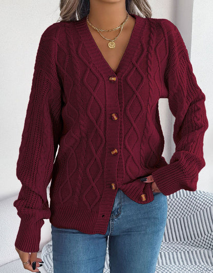 V-Neck Knit Long Sleeve Cardigan