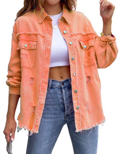 Long Sleeve Pockets Jean Jacket