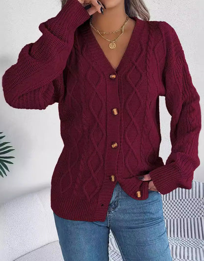 V-Neck Knit Long Sleeve Cardigan