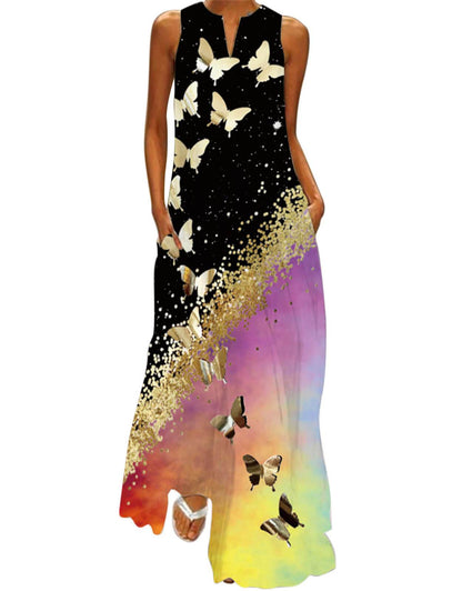 Summer Dresses for Women Butterfly and Floral Printed Maxi Dress