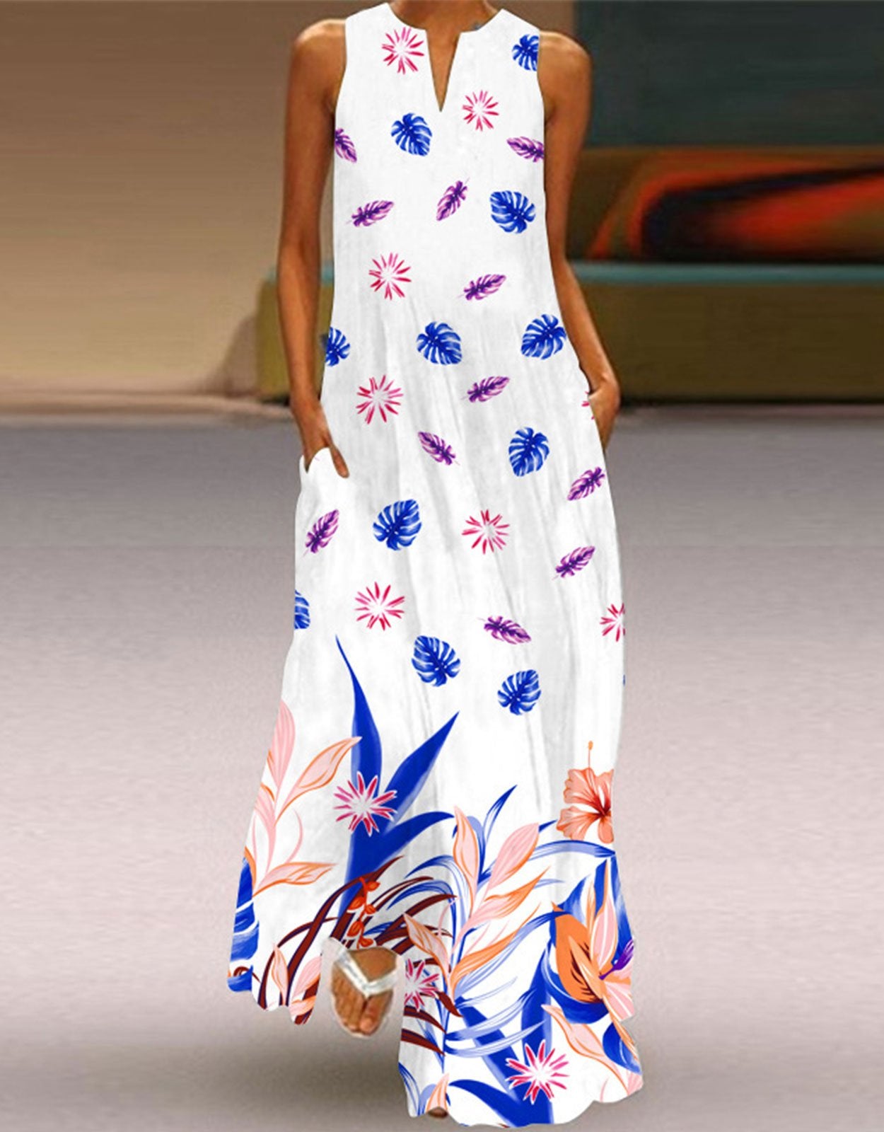 Summer Dresses for Women Butterfly and Floral Printed Maxi Dress