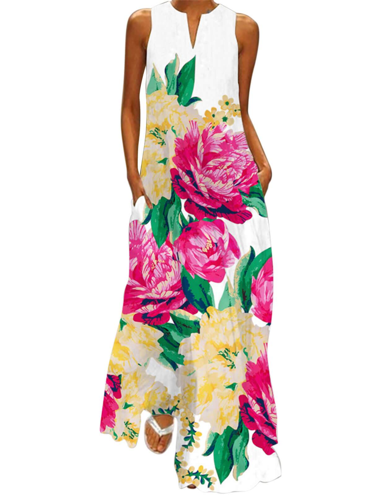 Summer Dresses for Women Butterfly and Floral Printed Maxi Dress